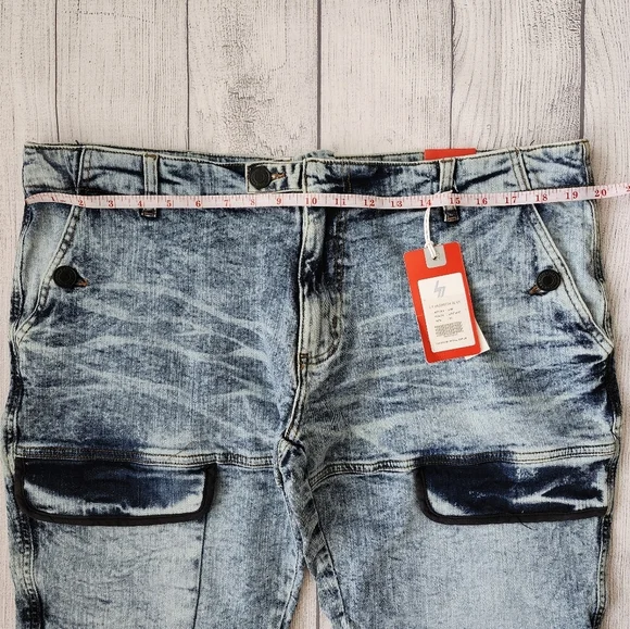 Blue Wash Denim Men's Shorts Skinny Fit - Picture 13 of 16